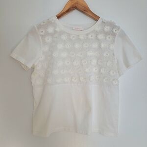 See By Chloe White Floral Appliqués Tee Short Sleeves Size M